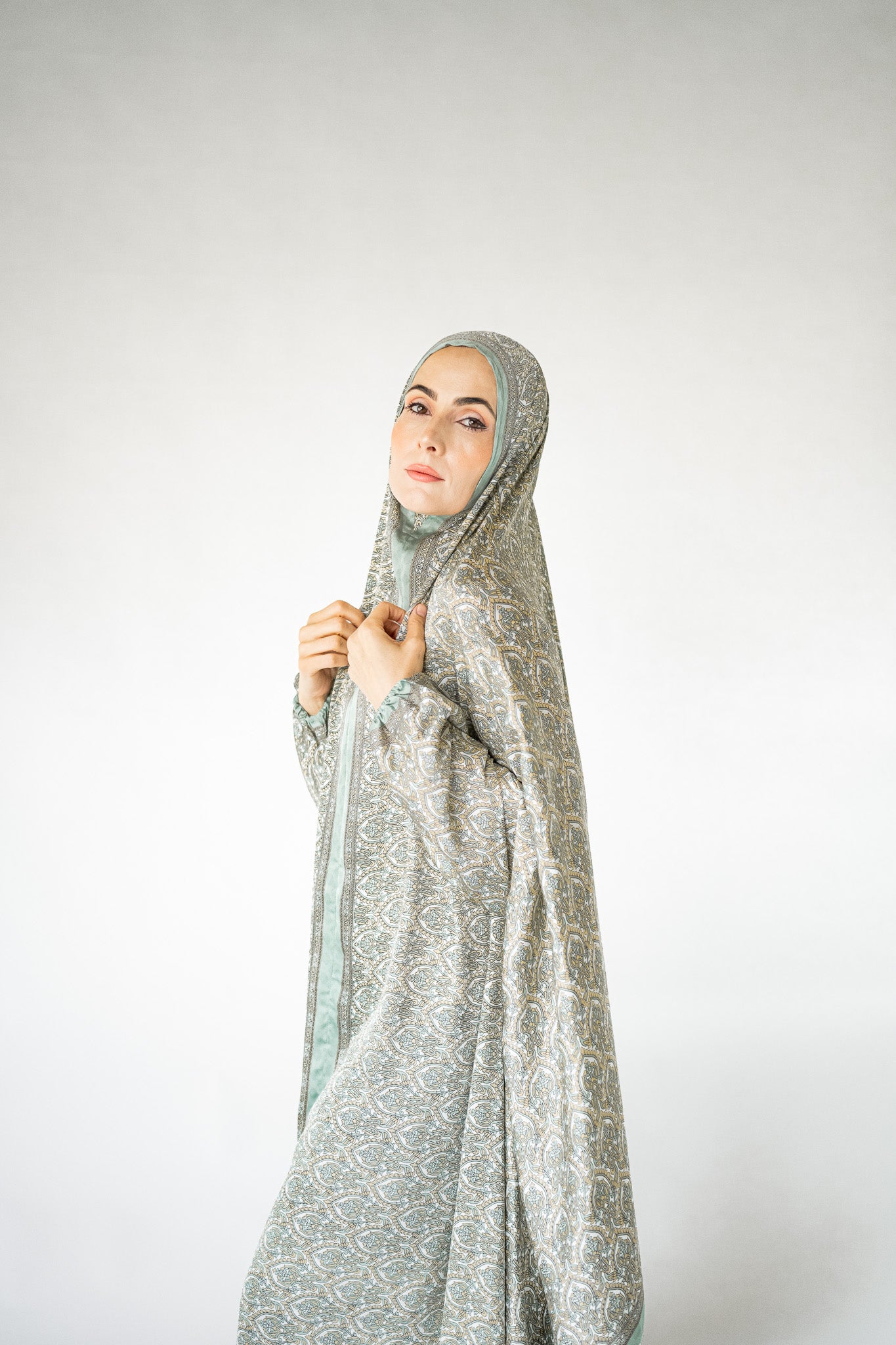 Mint green one-piece prayer dress (Reflection print) | Serenity Scarves