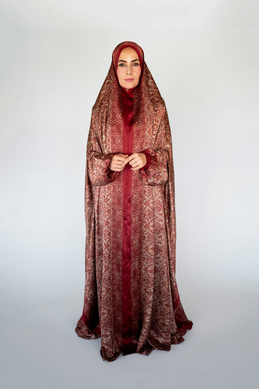Burgundy one-piece prayer dress (Submission print) | Serenity Scarves