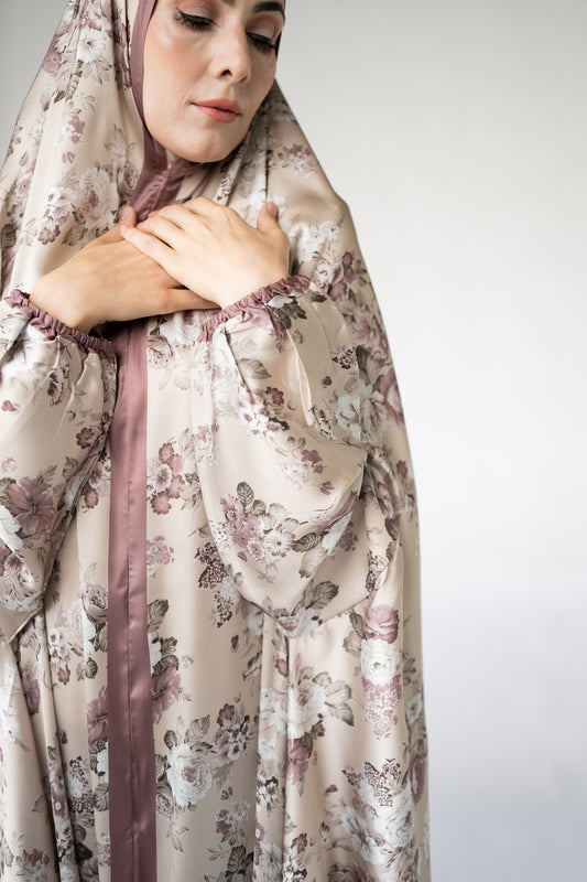 Rose floral one-piece prayer dress (Essence print) | Serenity Scarves