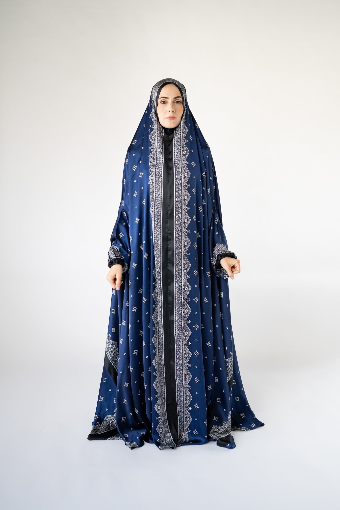 Sapphire blue one-piece prayer dress (Meditation print) | Serenity Scarves