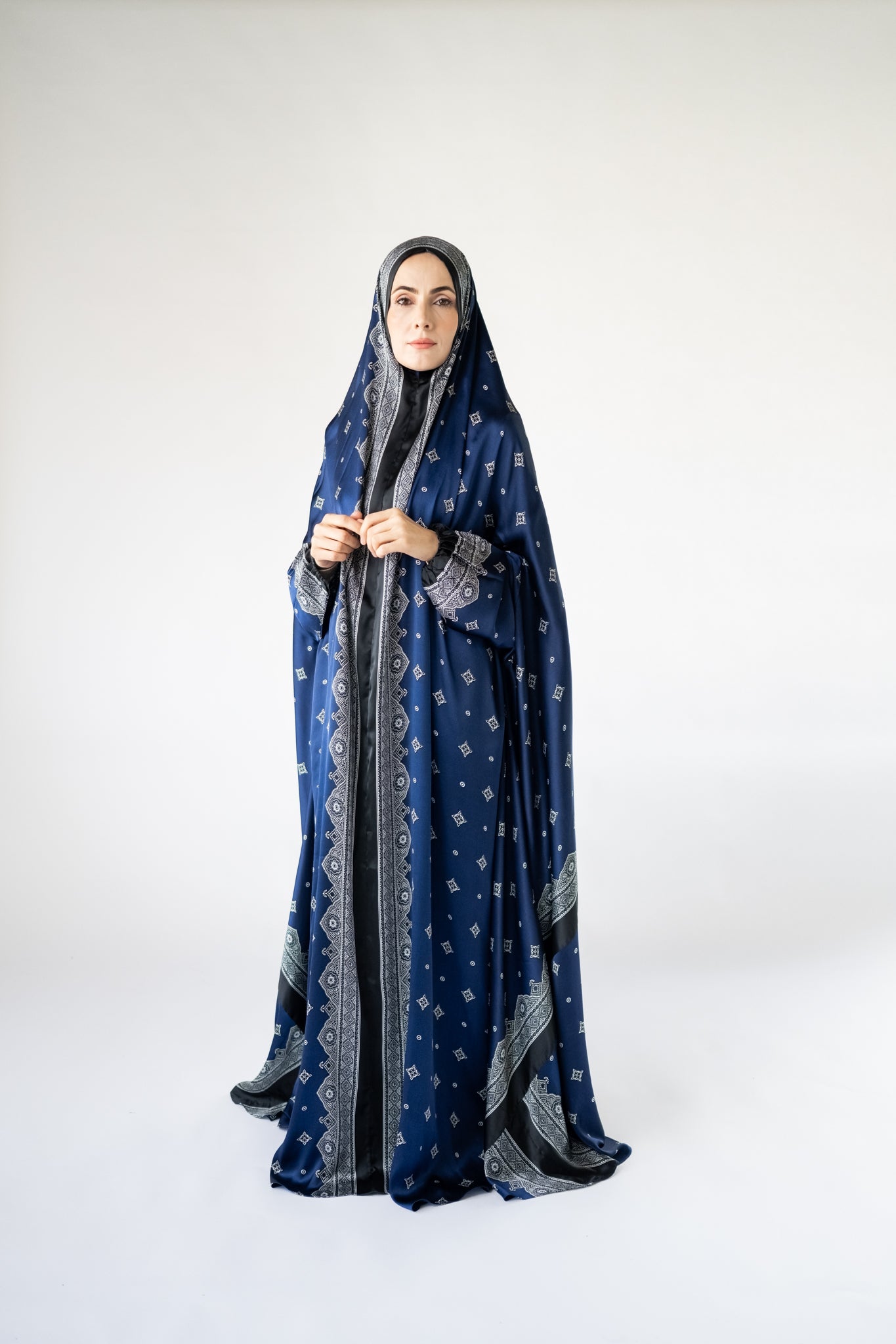Sapphire blue one-piece prayer dress (Meditation print) | Serenity Scarves