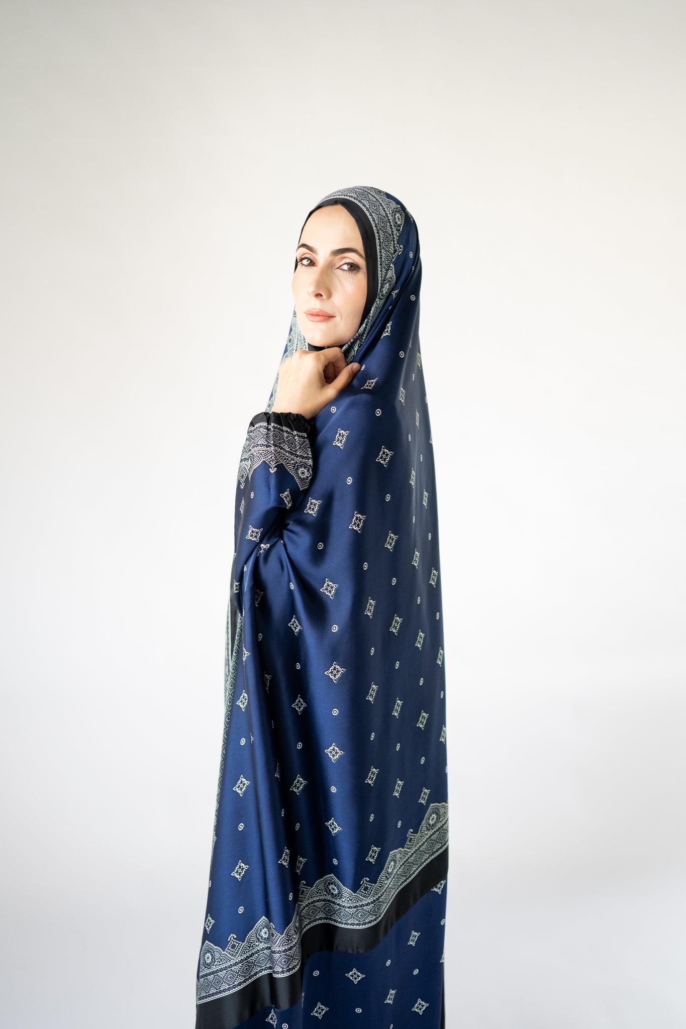 Sapphire blue one-piece prayer dress (Meditation print) | Serenity Scarves