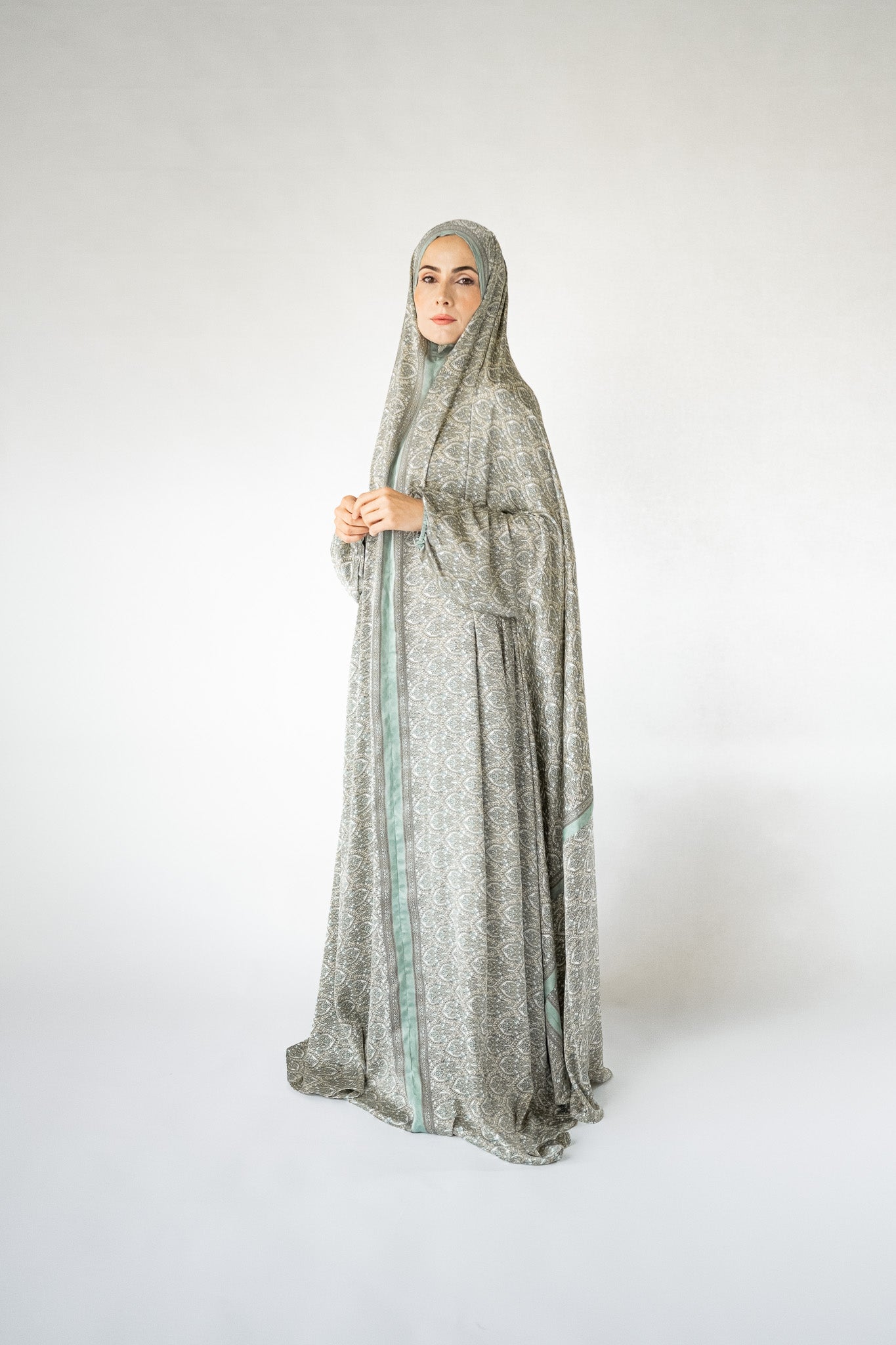 Mint green one-piece prayer dress (Reflection print) | Serenity Scarves
