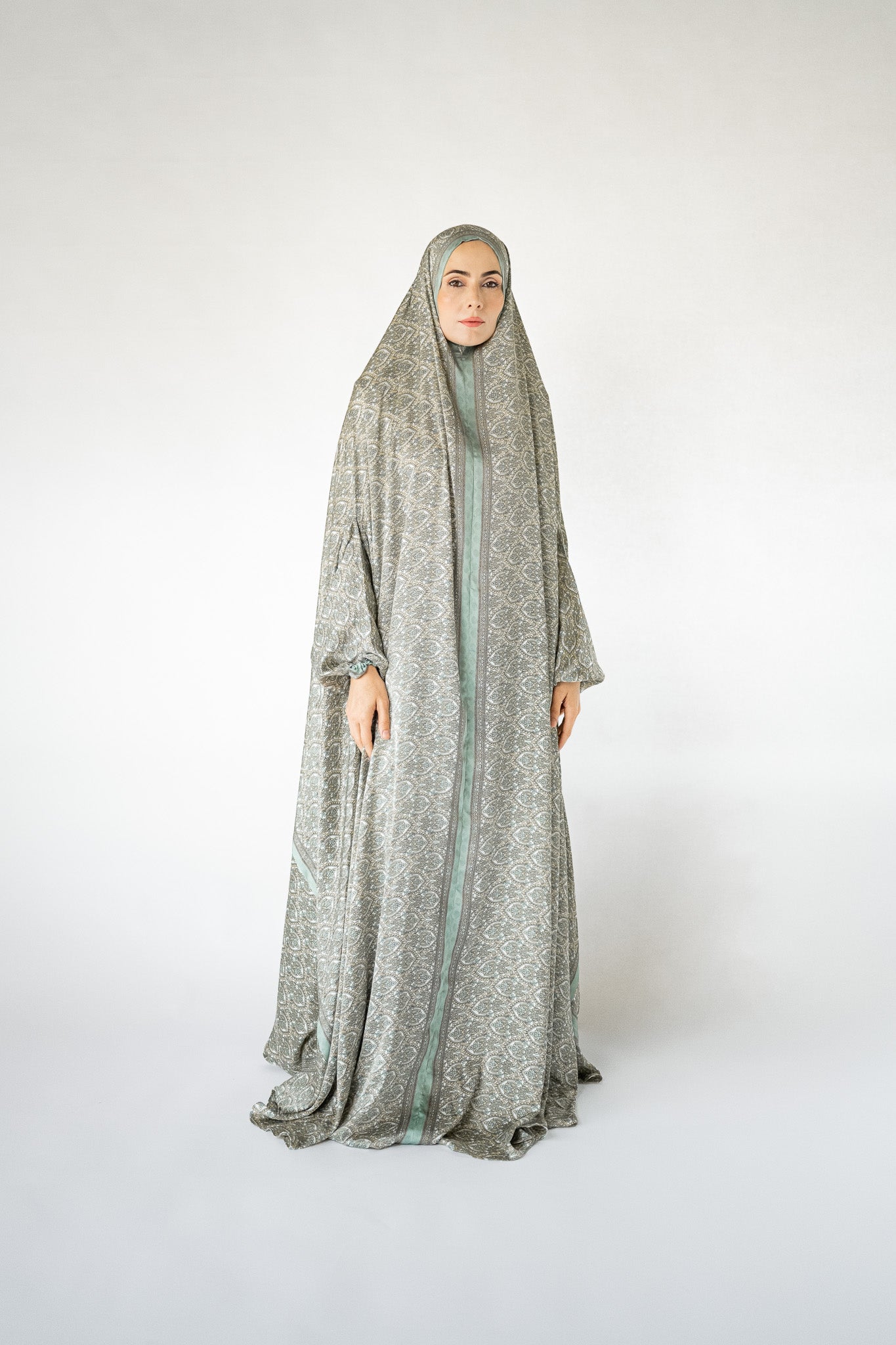 Mint green one-piece prayer dress (Reflection print) | Serenity Scarves