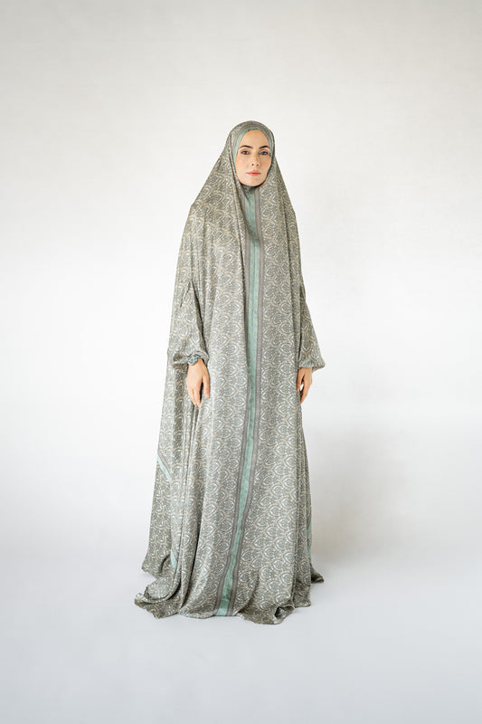 Mint green one-piece prayer dress (Reflection print) | Serenity Scarves