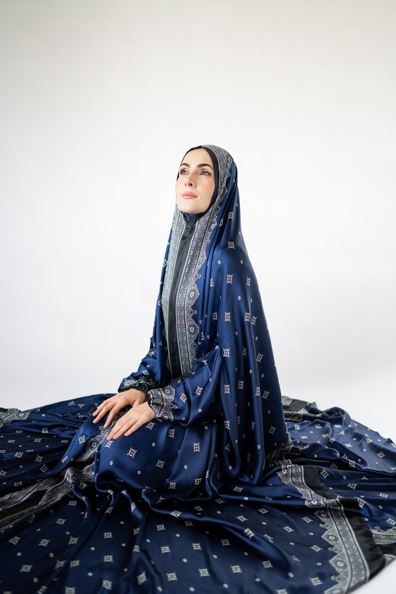 Sapphire blue one-piece prayer dress (Meditation print) | Serenity Scarves