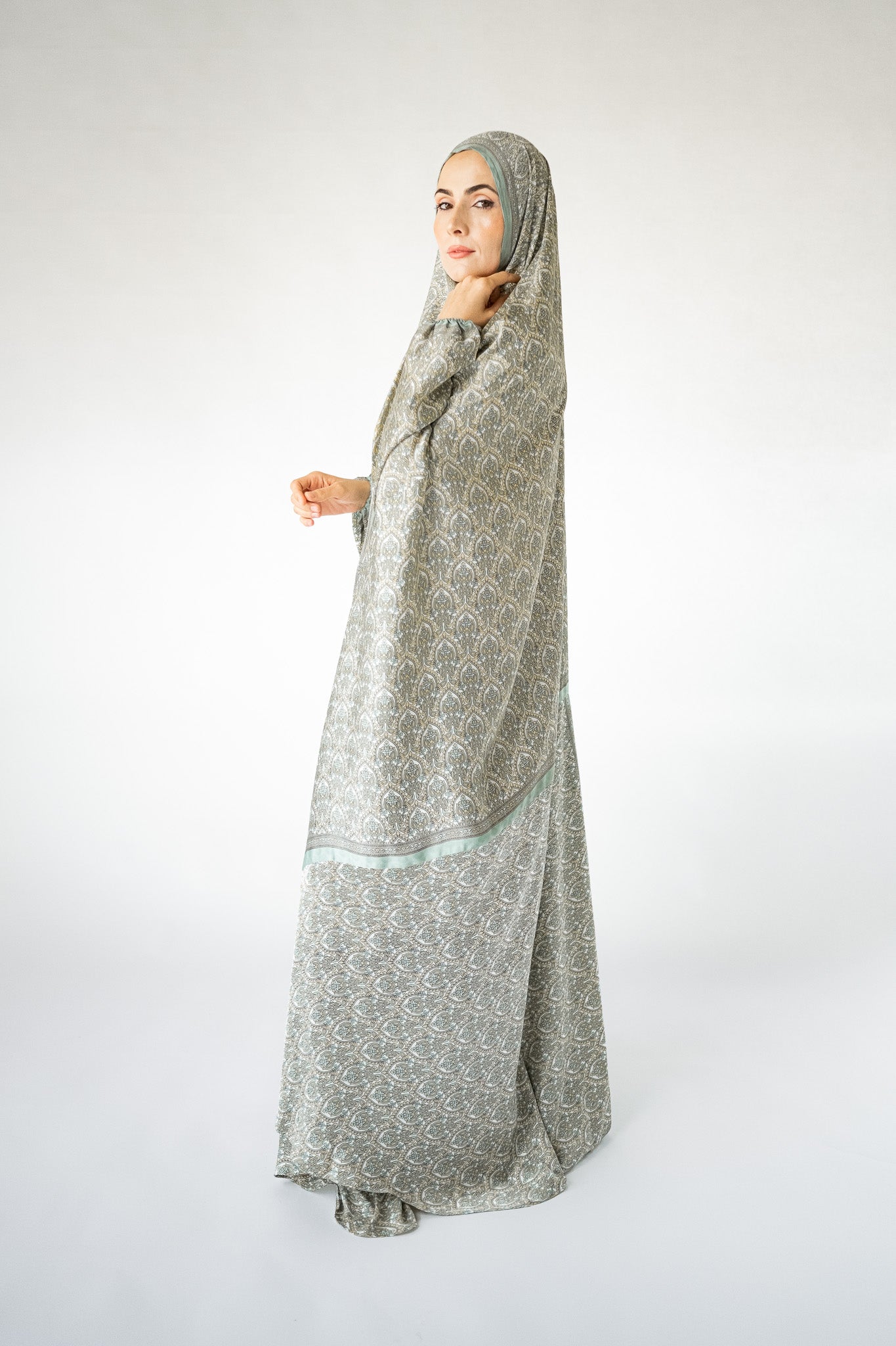 Mint green one-piece prayer dress (Reflection print) | Serenity Scarves