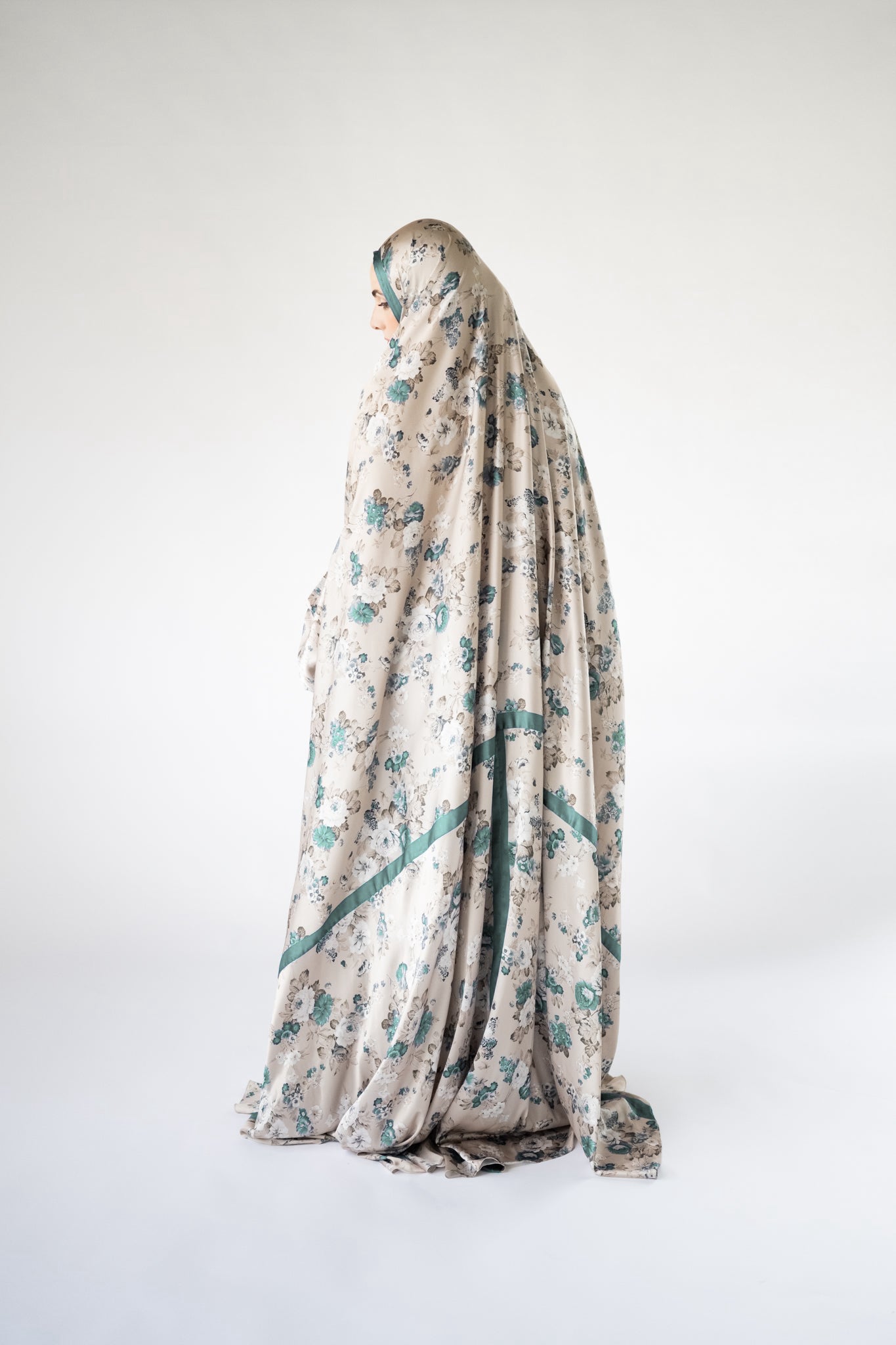 Mint green floral one-piece prayer dress (Essence print) | Serenity Scarves
