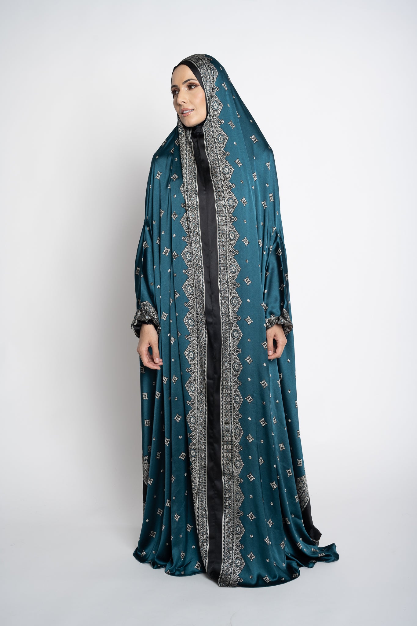 Teal one-piece prayer dress (Meditation print) | Serenity Scarves