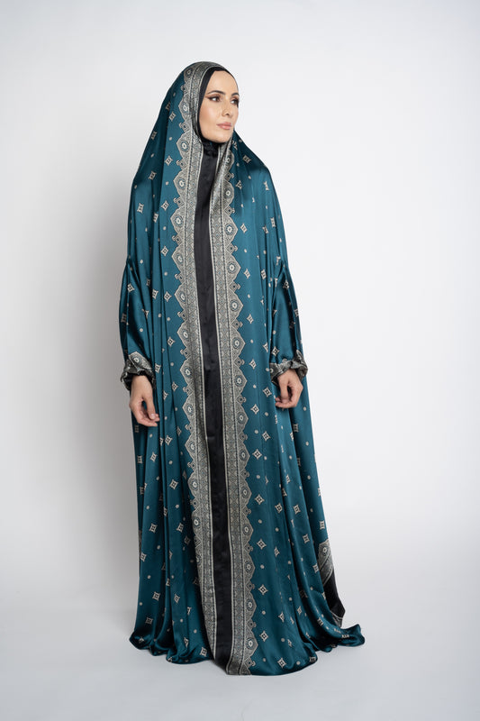 Teal one-piece prayer dress (Meditation print) | Serenity Scarves