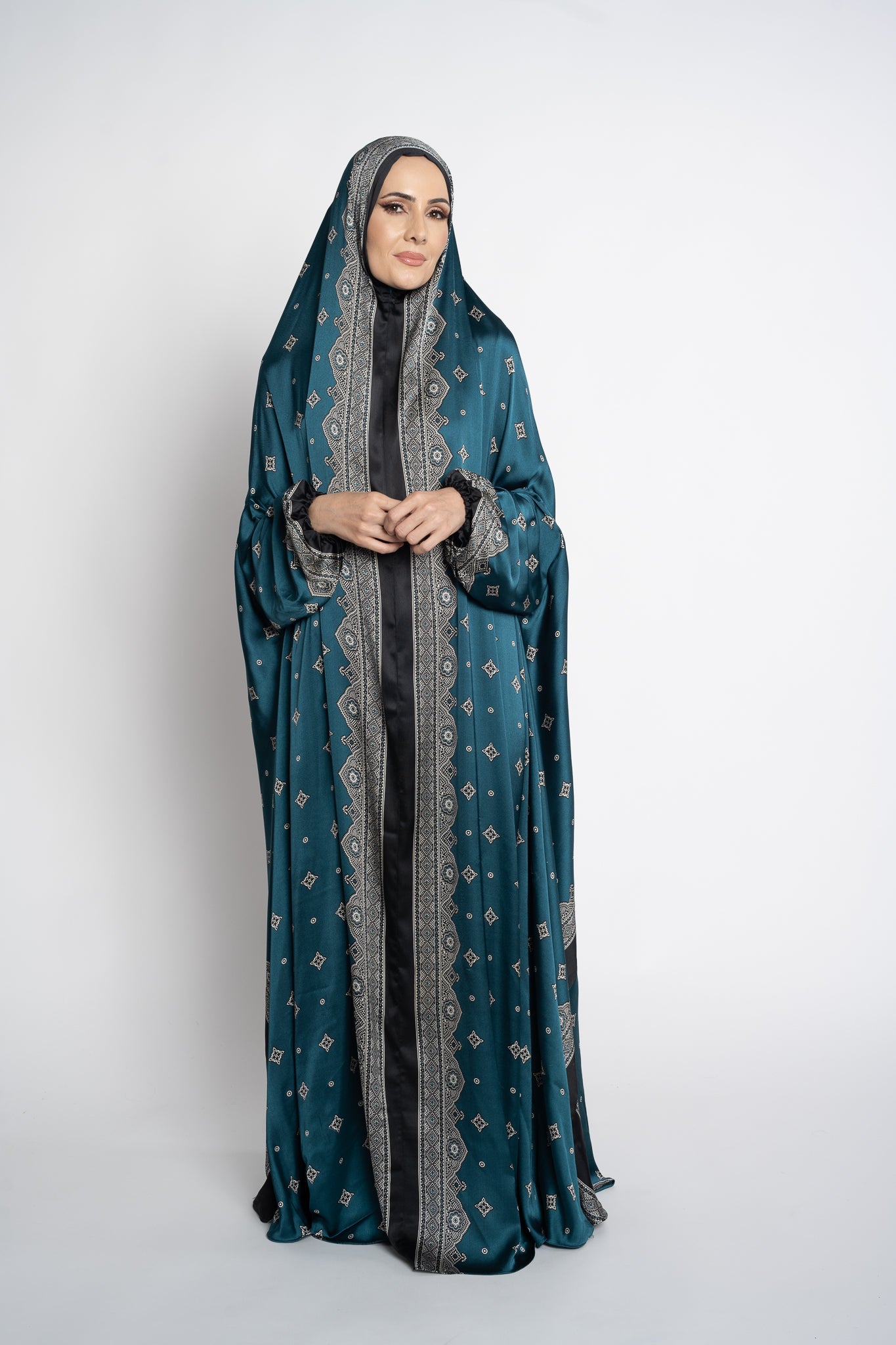 Teal one-piece prayer dress (Meditation print) | Serenity Scarves