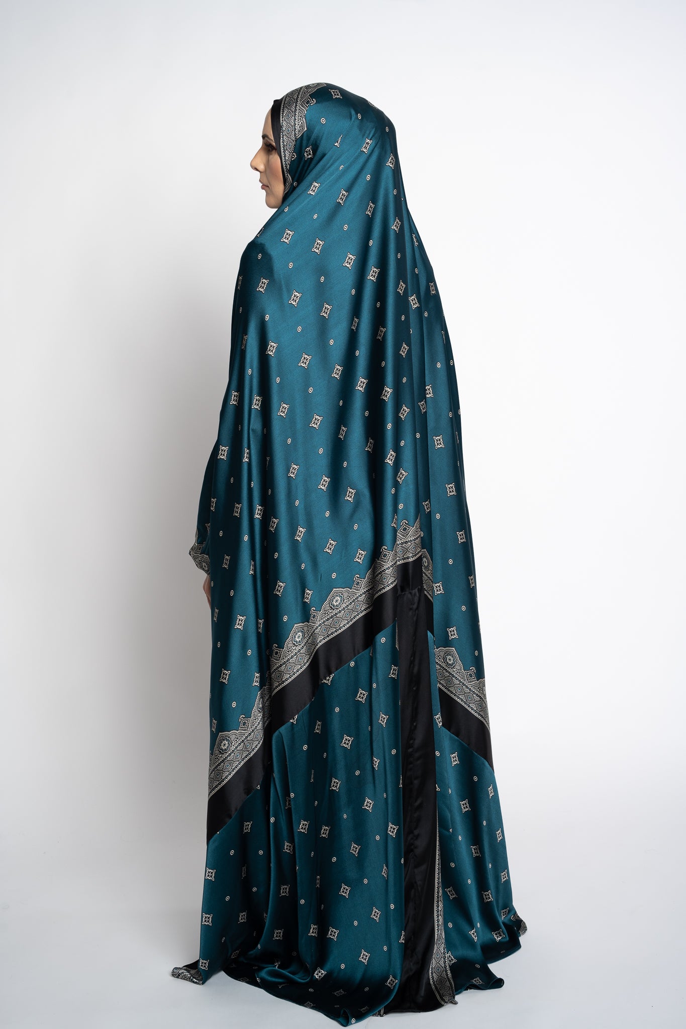 Teal one-piece prayer dress (Meditation print) | Serenity Scarves