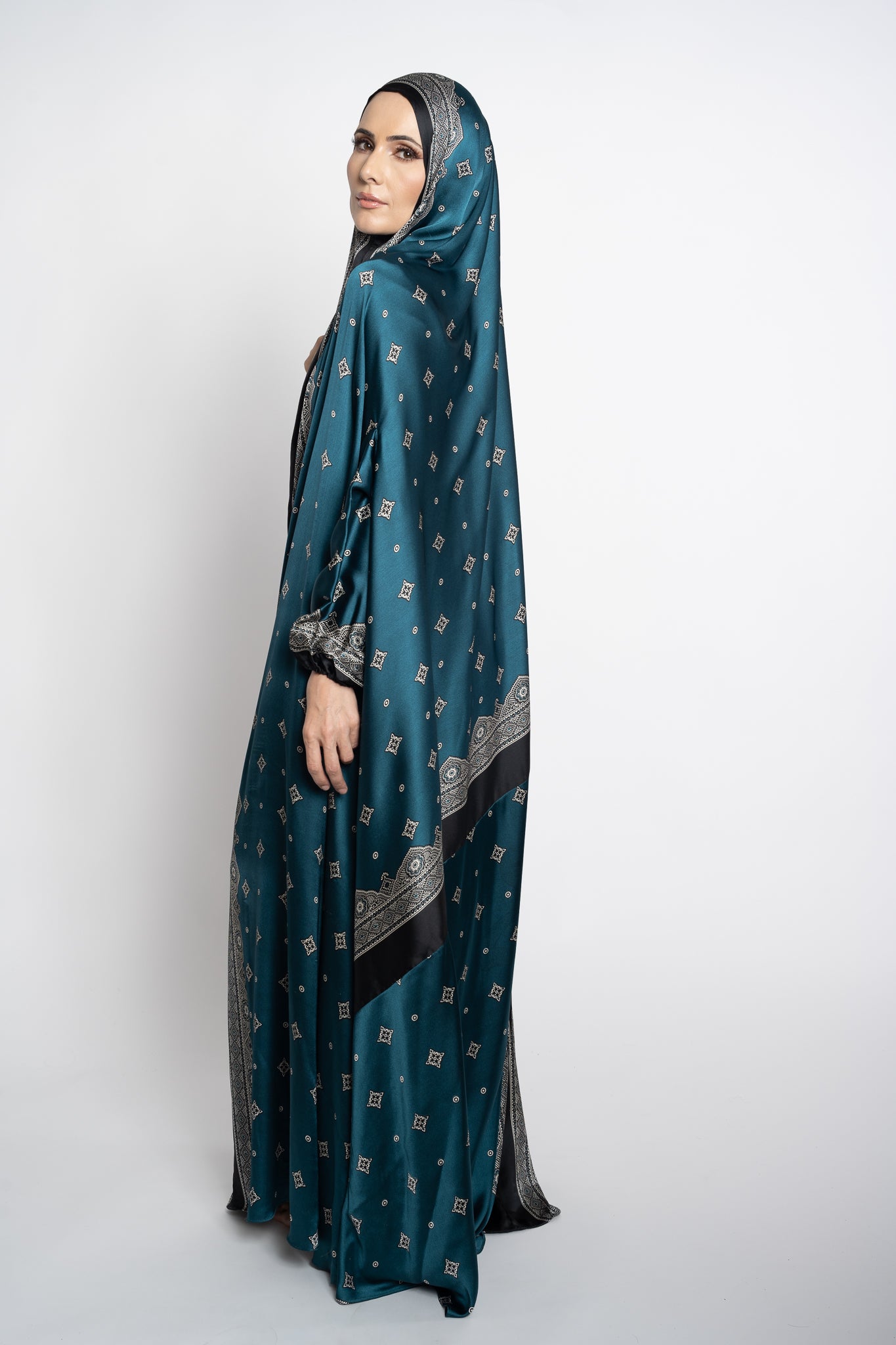 Teal one-piece prayer dress (Meditation print) | Serenity Scarves