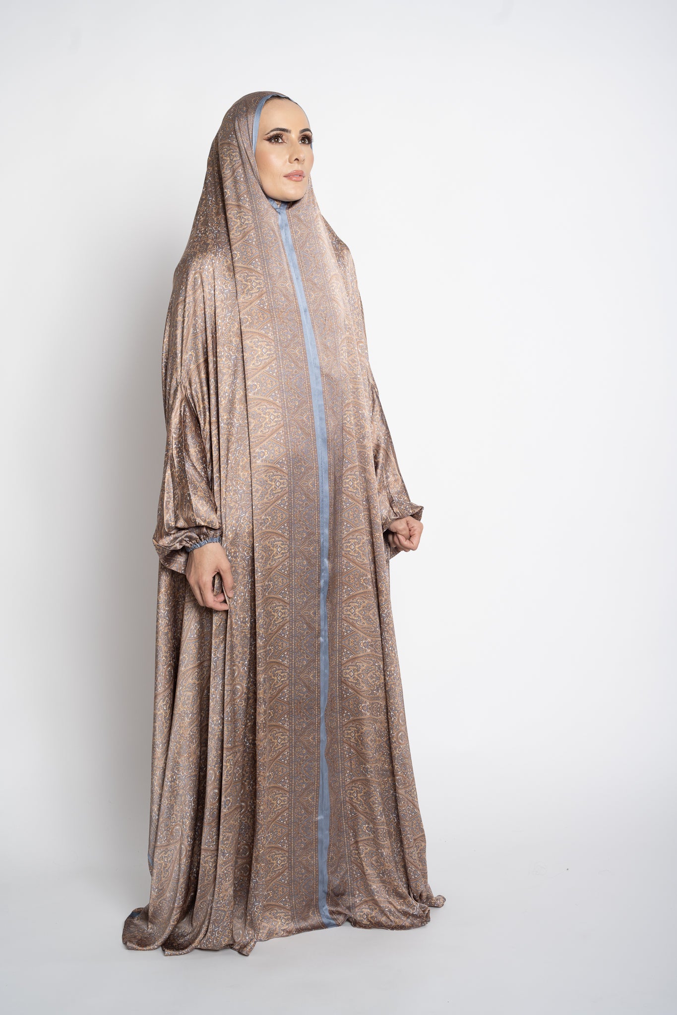 Copper and silver one-piece prayer dress (Submission print) | Serenity Scarves