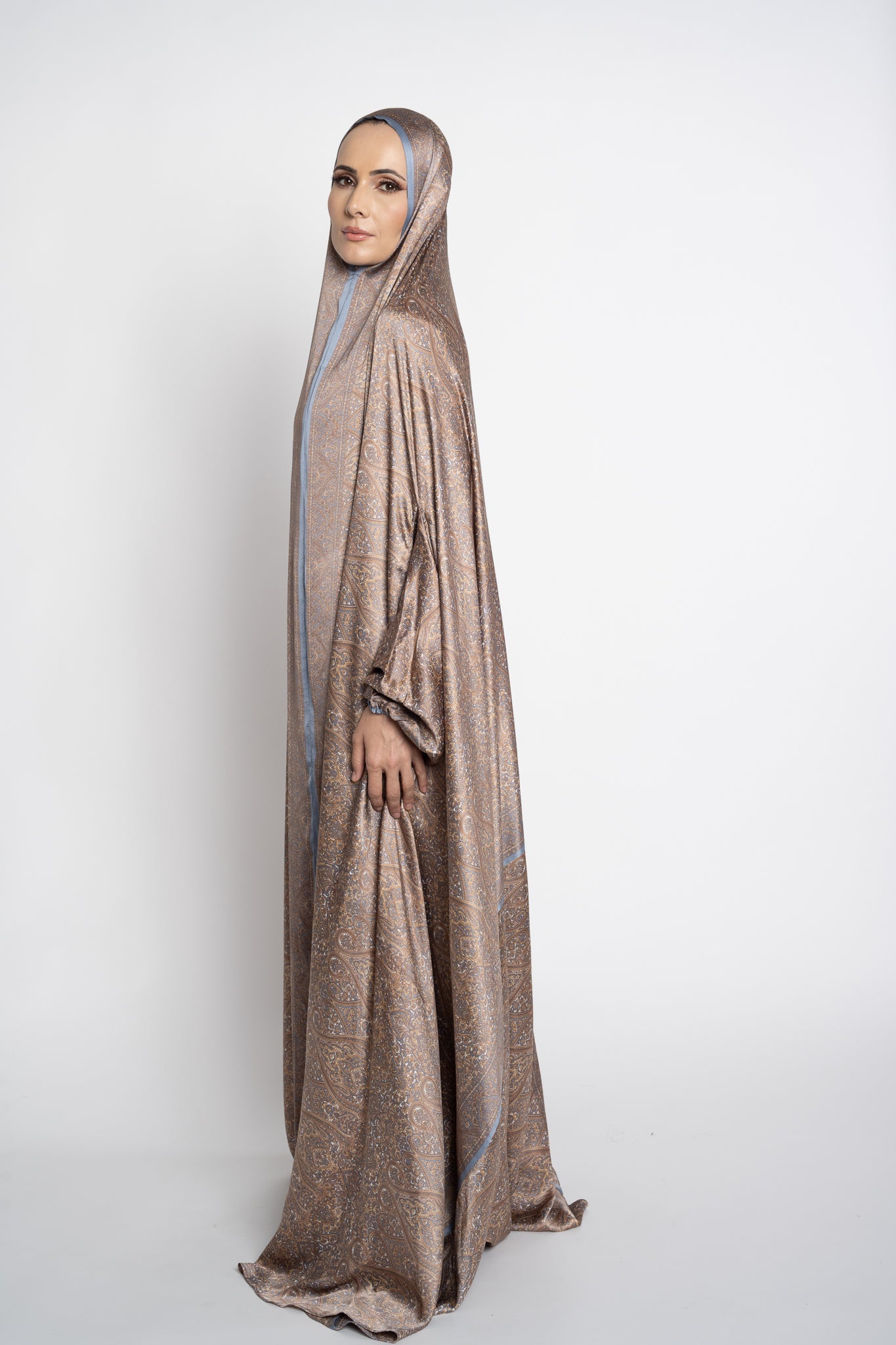 Copper and silver one-piece prayer dress (Submission print) | Serenity Scarves