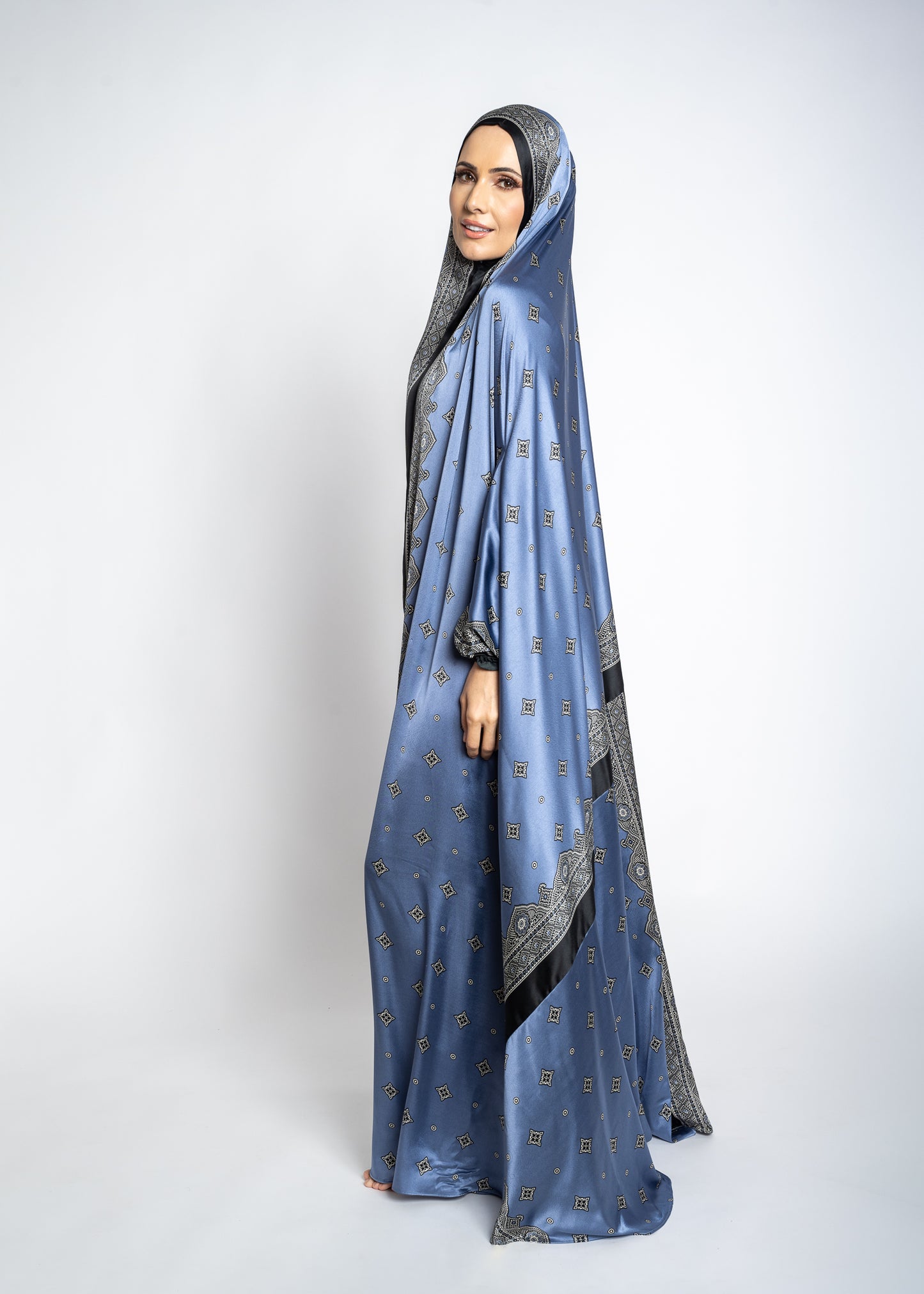 Violet blue one-piece prayer dress (Meditation print) | Serenity Scarves