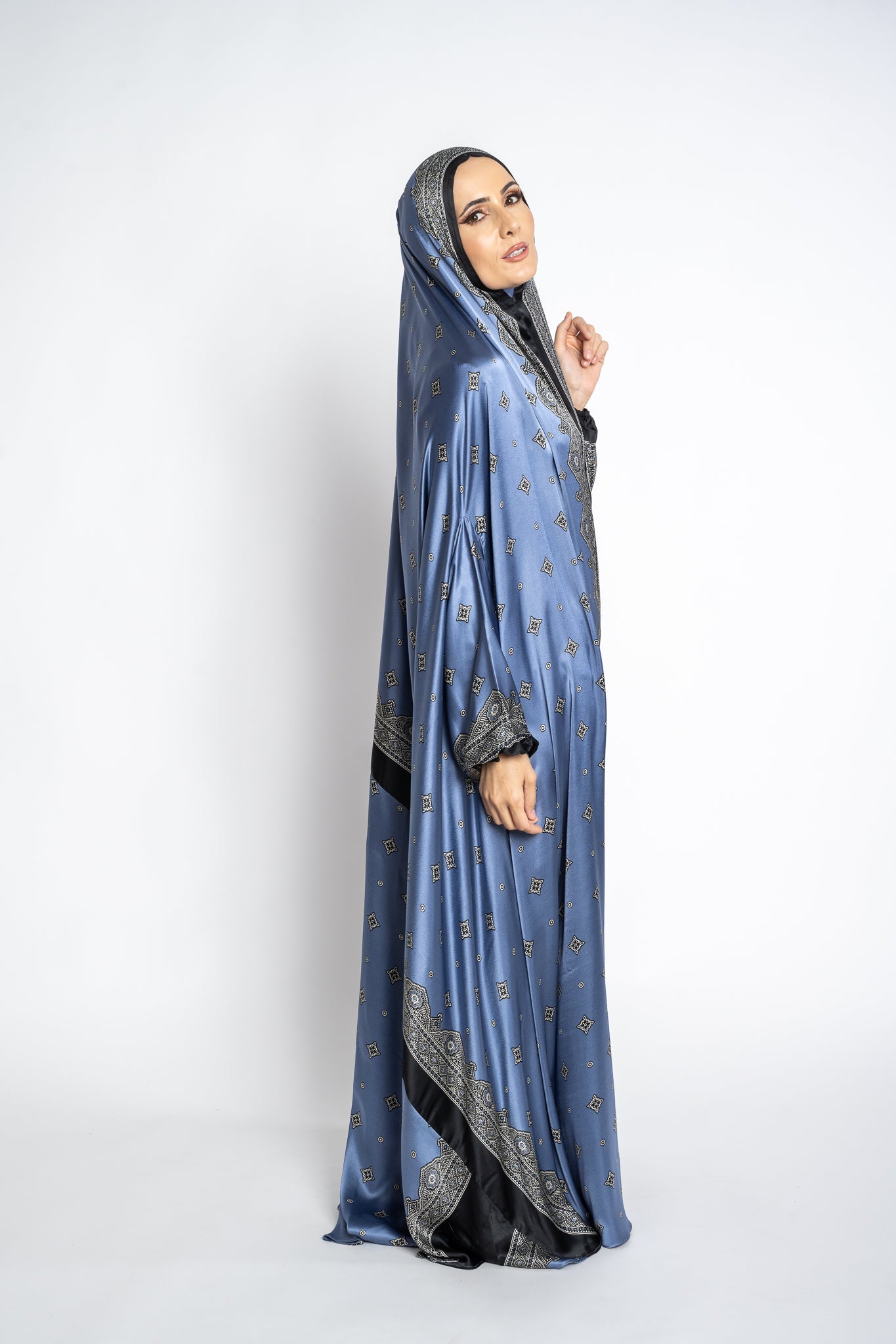 Violet blue one-piece prayer dress (Meditation print) | Serenity Scarves