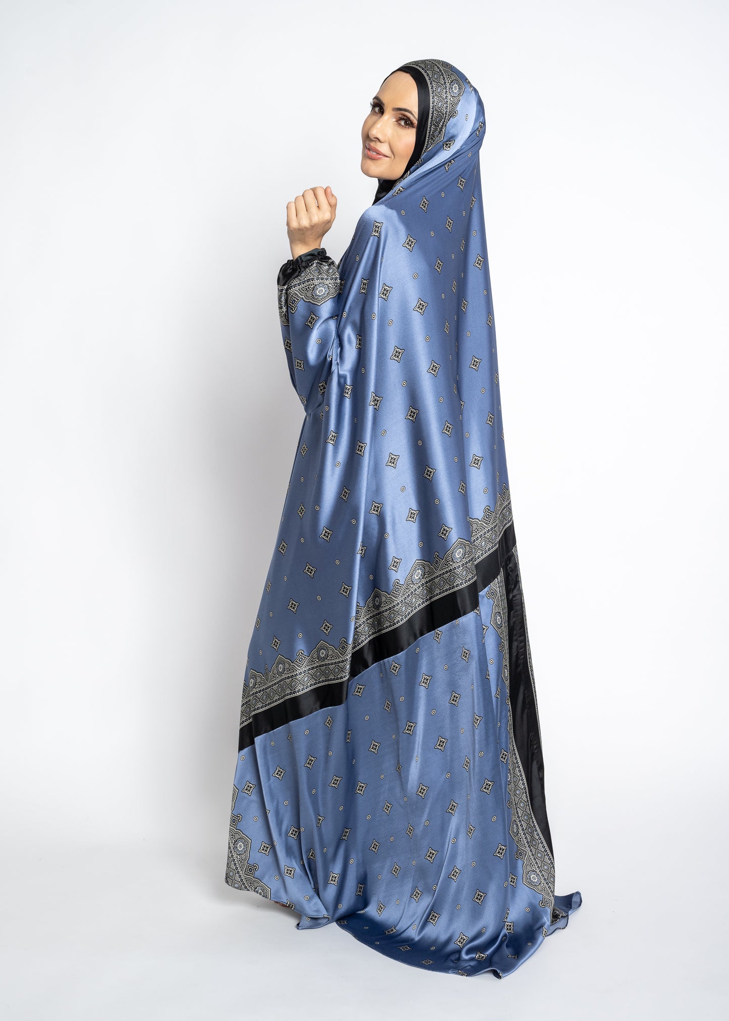 Violet blue one-piece prayer dress (Meditation print) | Serenity Scarves