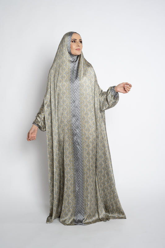 Gray one-piece prayer dress (Reflection print) | Serenity Scarves